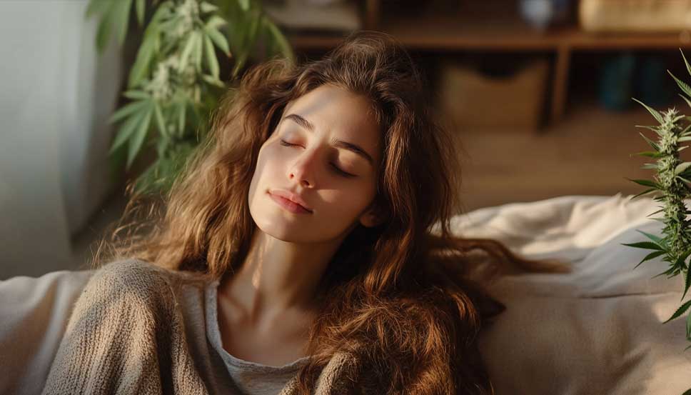Close-up of cannabis buds and leaves, illustrating weed for anxiety relief.